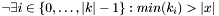 $\neg\exists i\in\{0, \dots, |k| - 1\}: min(k_i) > |x|$