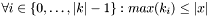 $\forall i\in\{0, \dots, |k| - 1\}: max(k_i) \leq |x|$