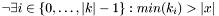 $\neg\exists i\in\{0, \dots, |k| - 1\}: min(k_i) > |x|$