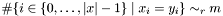 $\#\{i\in\{0,\ldots,|x|-1\}\;|\;x_i=y_i\}\sim_r m$